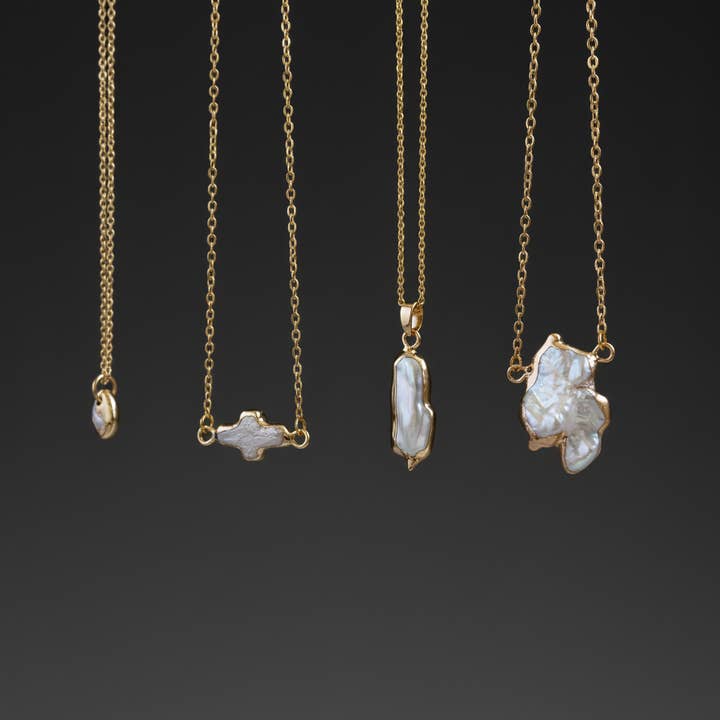 Collier en perles baroques trempées dans l'or (1N03) pour la vente par iBijoux