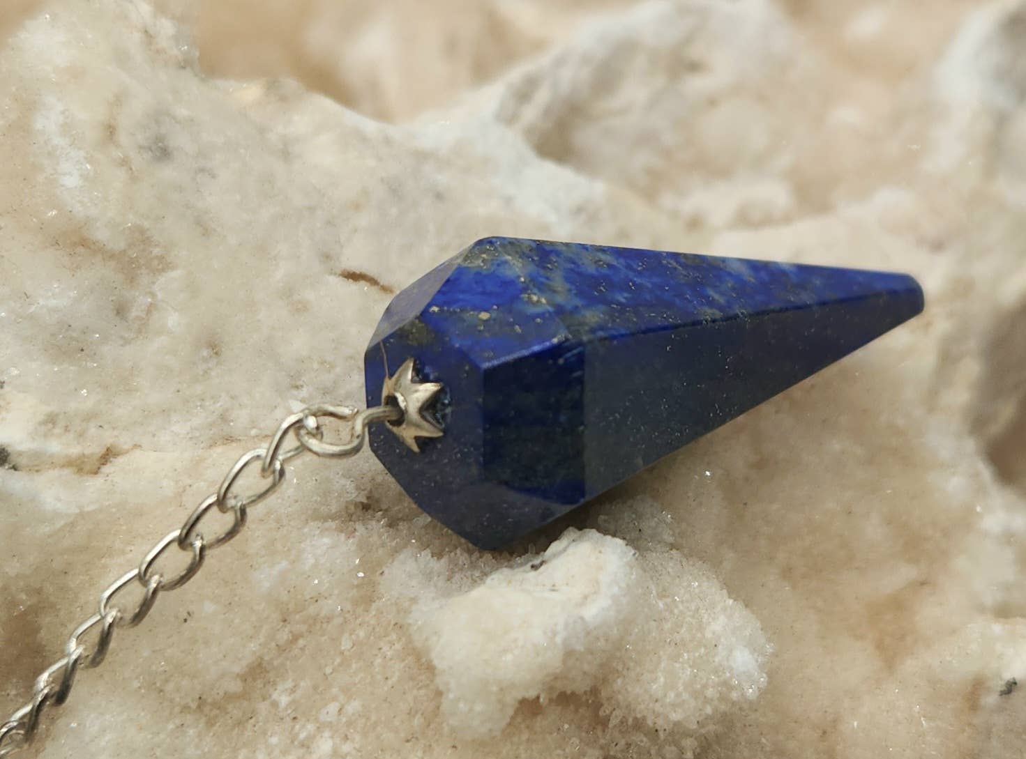 Meraki Gemstones - Wholesale Pendulum Board - Lapis Lazulli Pendulum with Silver Color Chain 3