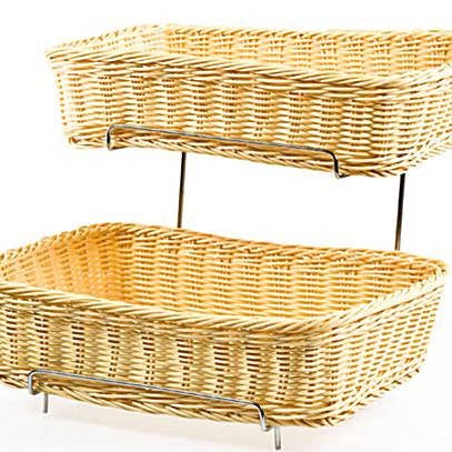 FIXTUREDISPLAYS - Wholesale Basket - Tiered Wire Rack w/ 2 Woven Baskets - Natural 1200310