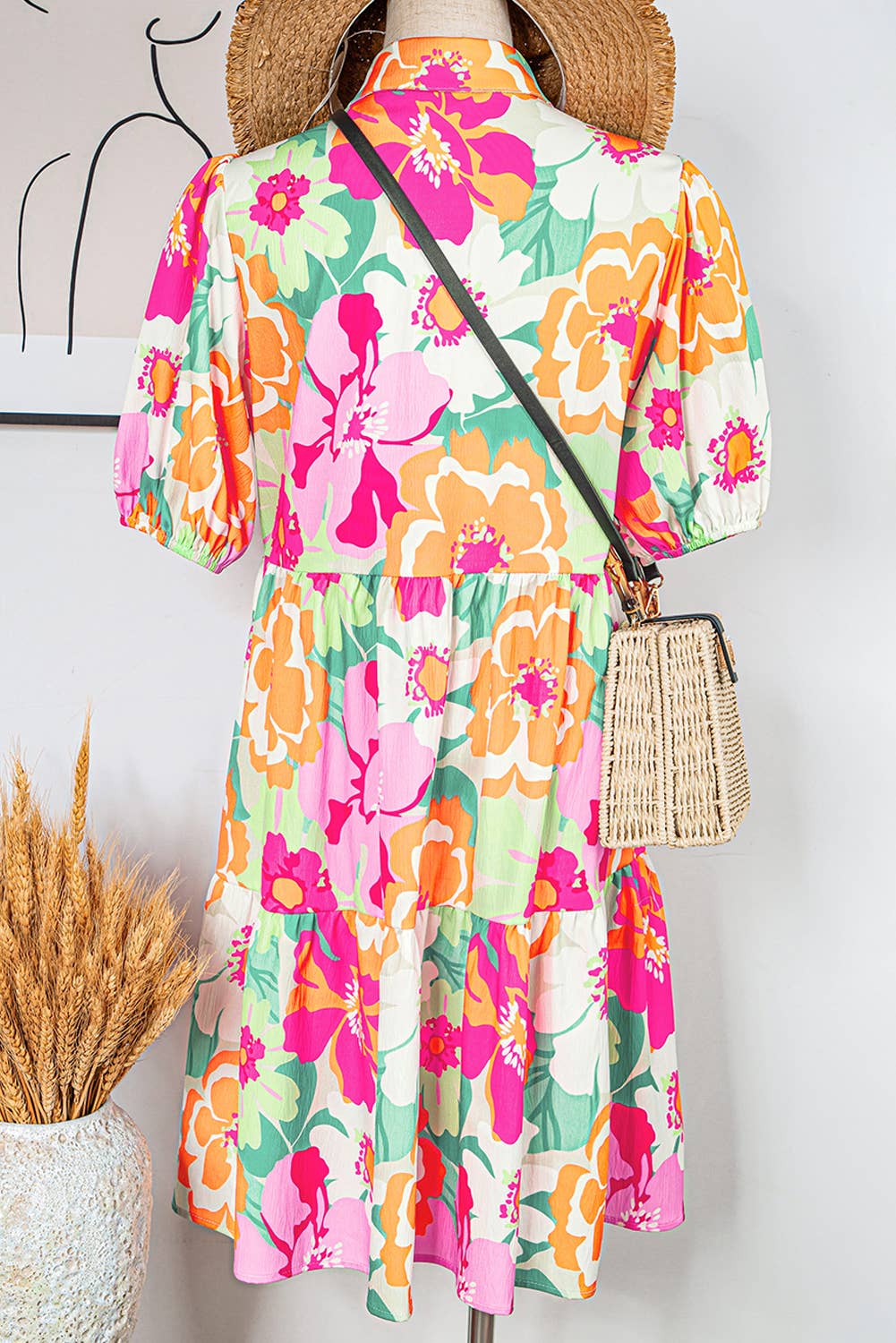 fashionworks - Vente Robe – femme - Robe Babydoll à Manches Courtes à Boutons avec Motif Floral Fashion-W5