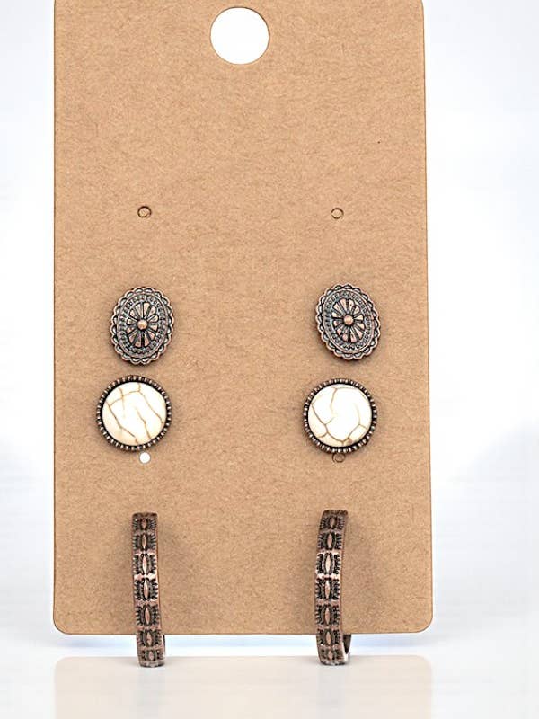 ETCHED GEM DETAIL HOOP EARRING SET for wholesale by Andrea Bijoux