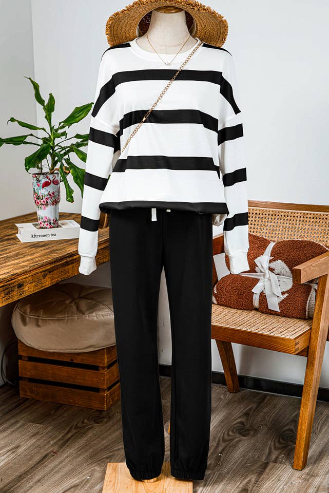 fashionworks - Wholesale Top & Pant Set (NOT Loungewear) - Women's - Striped Drop Shoulder Pullover and Jogger Pants Set*S-3XL2