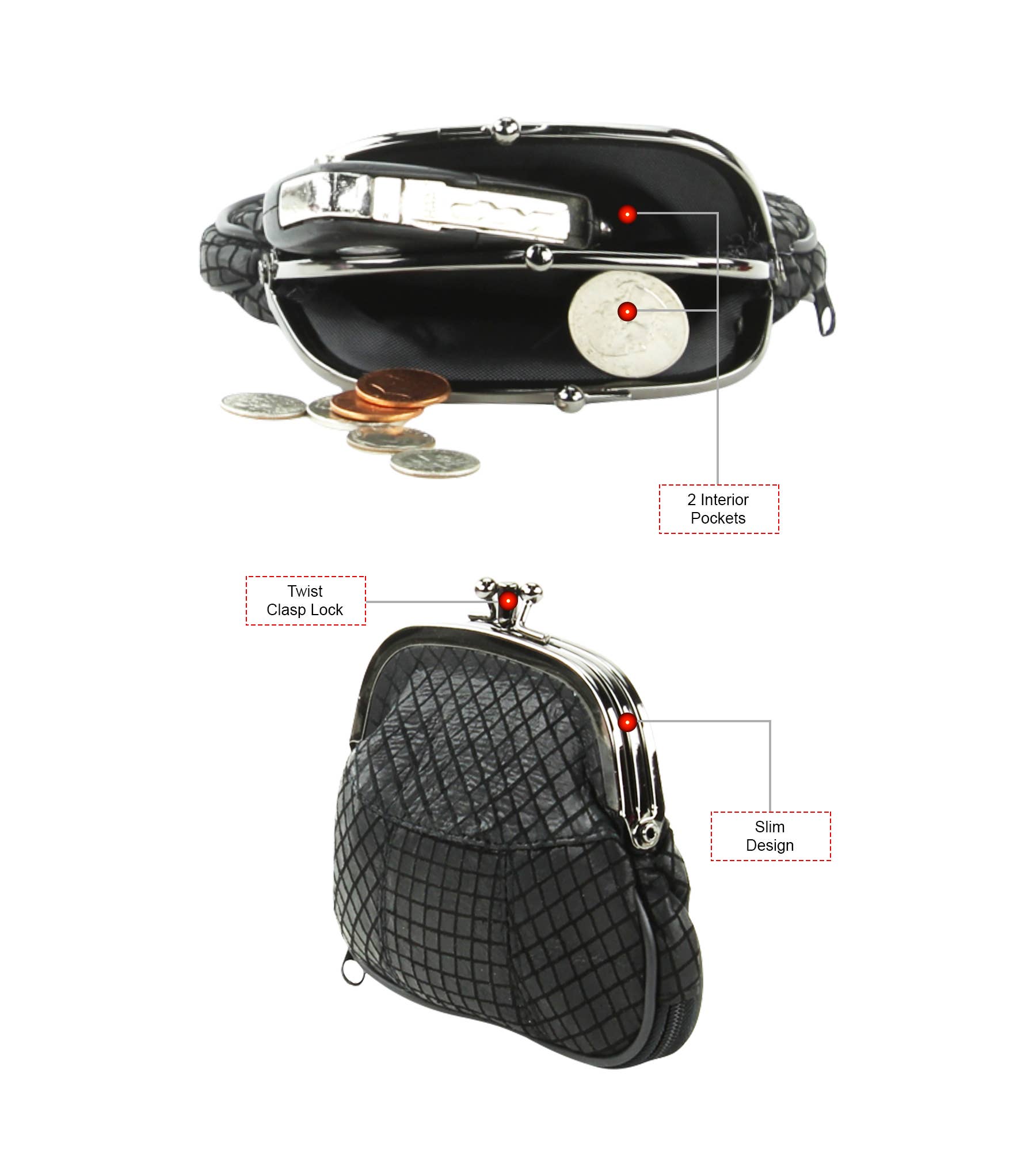 Leather Impressions Inc - Vendita all'ingrosso Portamonete - Donna - Portamonete con cornice in pelle di agnello stile vintage5