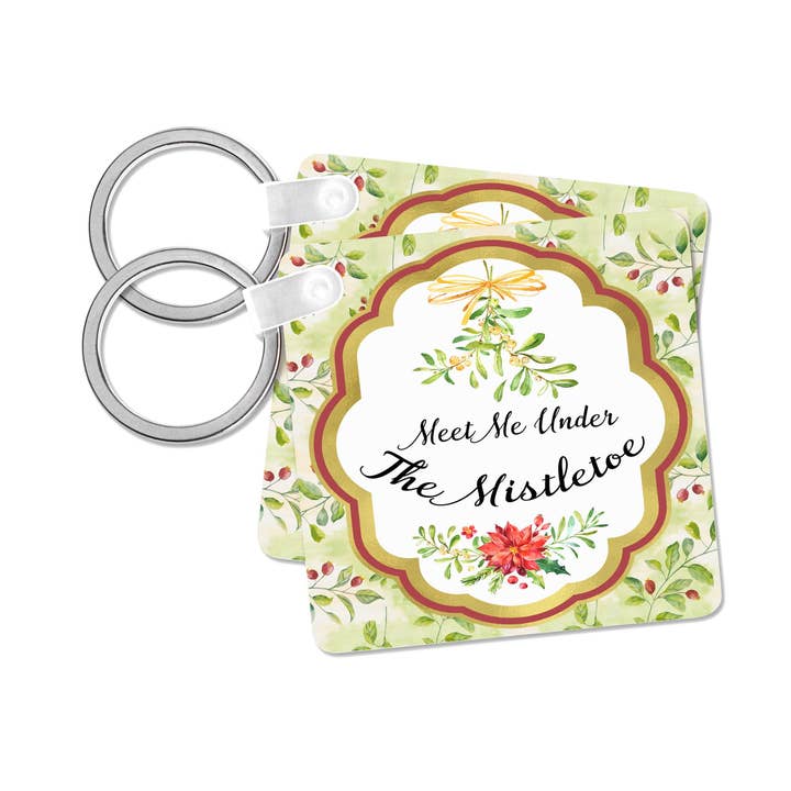 3dRose, Möt mig under misteln akvarellillustration för jul, nyckelring för wholesale av 3dRose