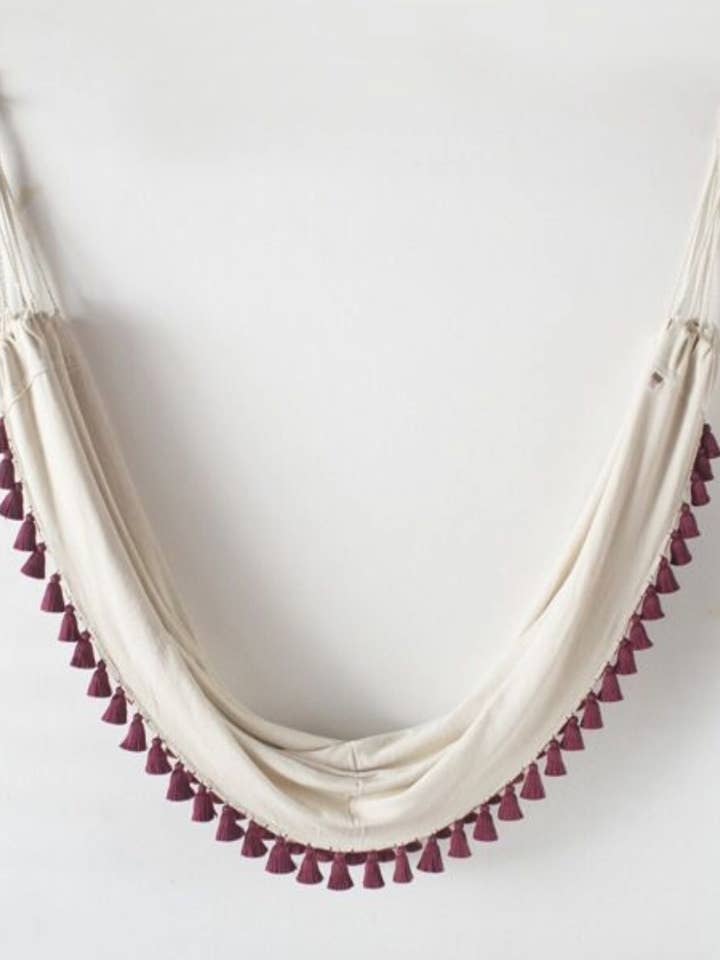 Handwoven Burgundy Tassels Hammock for wholesale by Lula Mena