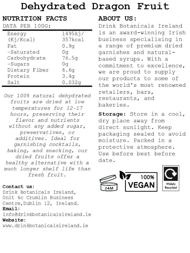 Drink Botanicals Ireland – Fruta seca/desidratada por atacado – Fatias de Fruta-do-dragão Desidratada4