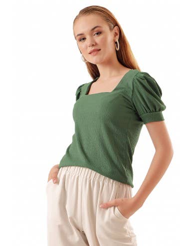 Mani Textile - Wholesale Blouse - Women's - Square neck blouse - Green5