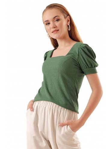 Mani Textile - Wholesale Blouse - Women's - Square neck blouse - Green5
