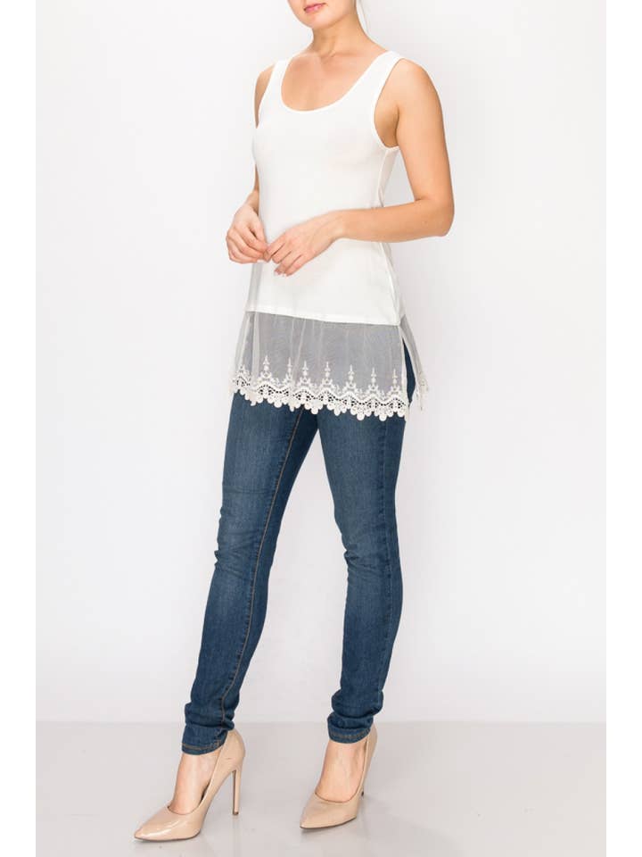 Soft Relaxed Tank With Delicate Floral Laced Hem - T08 IVORY for wholesale on Faire5