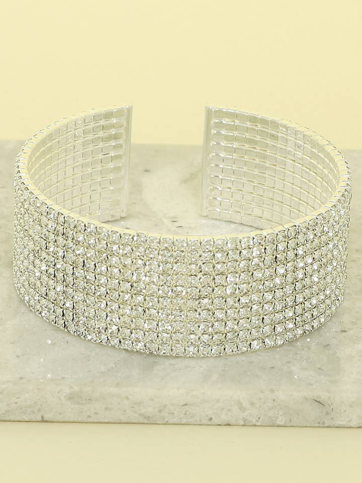 Multi-Line Crystal Rhinestone Pave Cuff Bracelet for wholesale by SP Sophia Collection