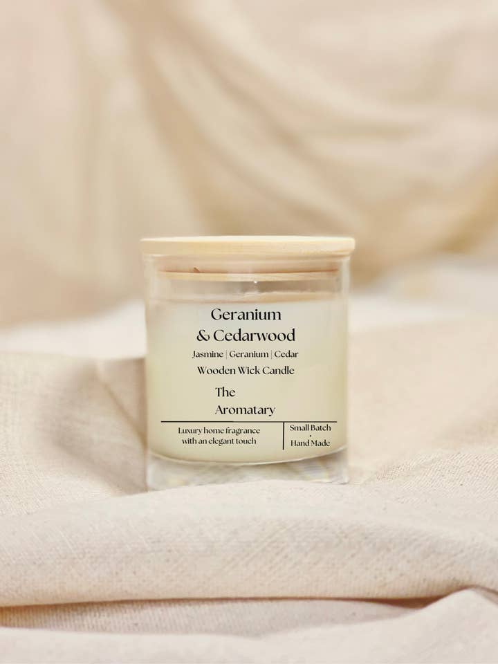 Geranium & Cedarwood Candle for wholesale by The Aromatary