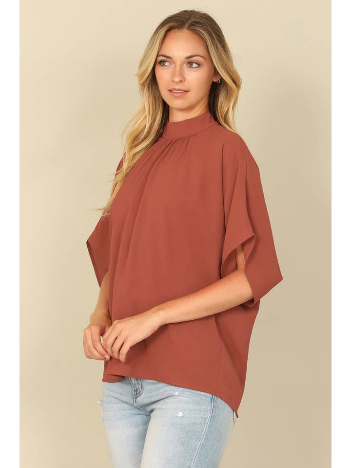 You & Me - Wholesale Blouse - Women's - YMT20083V-SOLID BACK RIBBON DOLMAN SLEEVE HIGH NECK TOP28