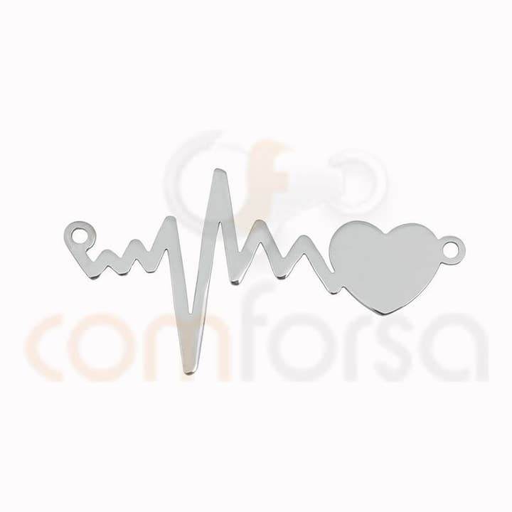 COM FORSA SL - Wholesale Individual Charm/Pendant - Sterling Silver 925 Heartbeat Connector 31 X 17 Mm1