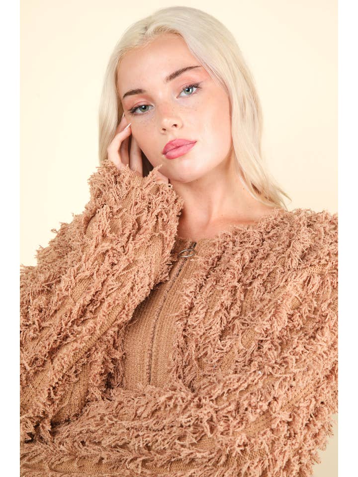 VERY J - Wholesale Jacket - Women's - 12W3077N-Soft Shaggy Yarn Knit Sweater Holiday Jacket
