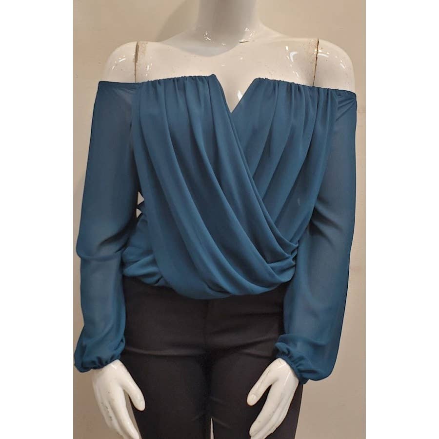 Curve Market - Wholesale Blouse - Women's - PLUS SIZE CHIFFON OFF THE SHOULDER SURPLICE TOP19