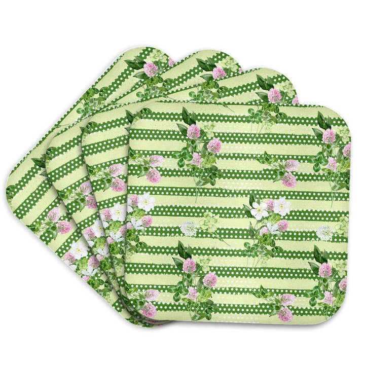 3dRose - Wholesale Coasters - 3dRose, Green Polka Dots Rows and Irish Floral Pattern, Coaster7