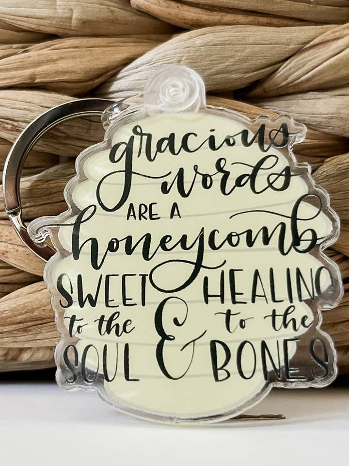Gracious Words Honeycomb Keychain for wholesale by Oliva Roots