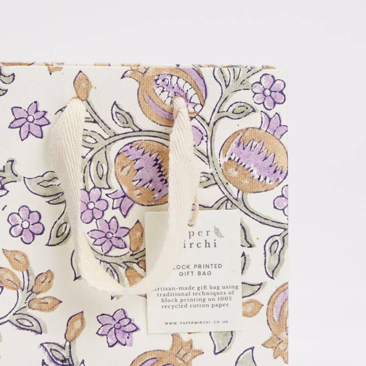 Paper Mirchi - Wholesale Gift Bag - Hand Block Printed Gift Bags (Small) - Lavender