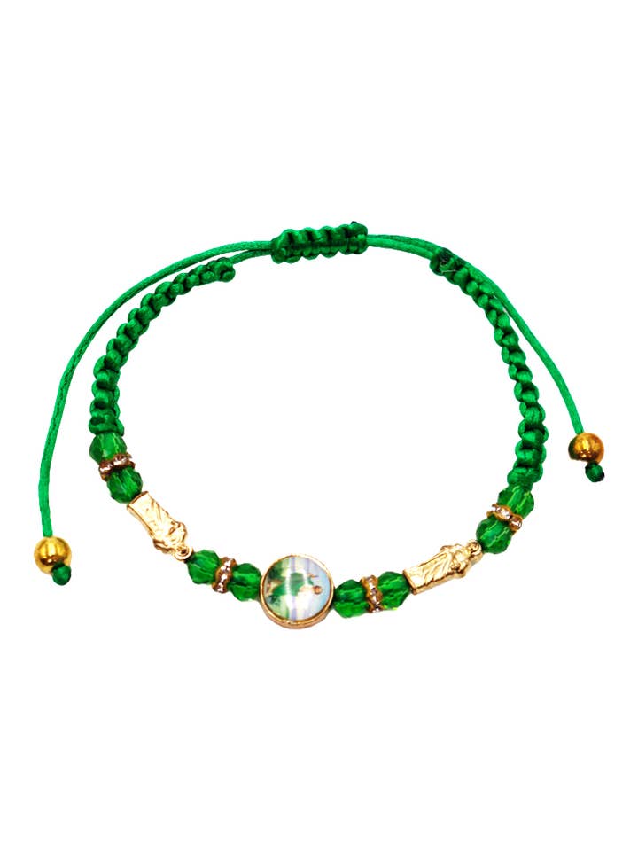 San Judas Green Beaded Braid String Bracelet for wholesale by Cap Zone