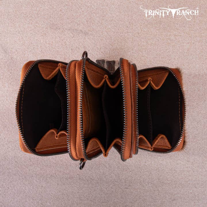 REMOVED BRAND - Wholesale Crossbody Bag - Women's - TR159 -183 Trinity Ranch Genuine Hair-On Cowhide /Tooled Collection Phone Purse with Coin Pouch7