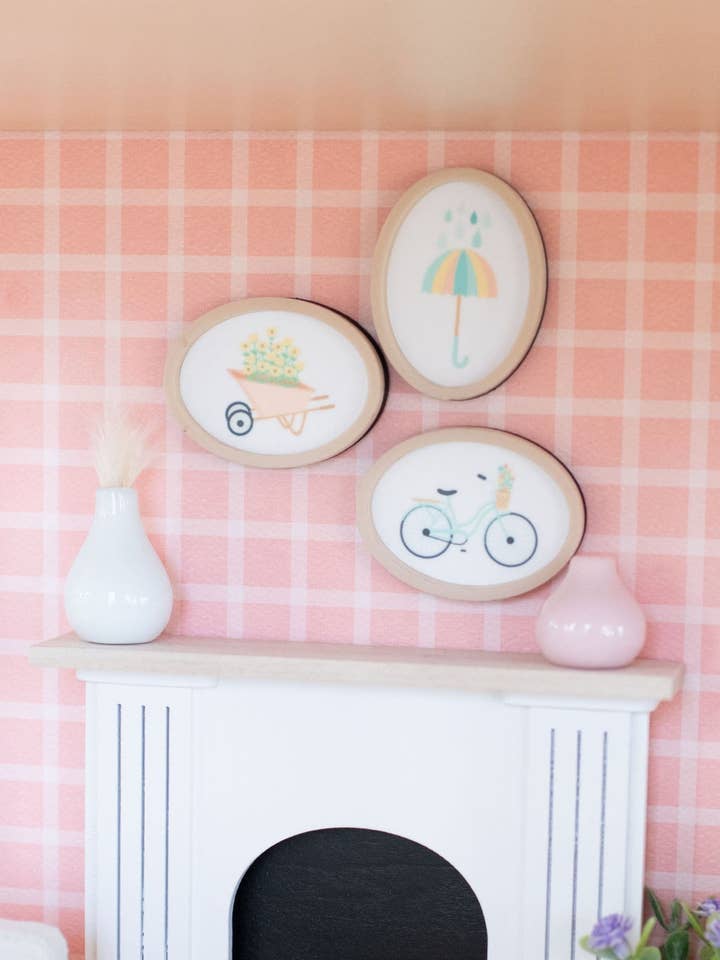 Impresión de Pared de Primavera para Casa de Muñecas | Ovalado | Bicicleta con Paraguas para venta al por mayor de Macy Mae Dollhouse Designs