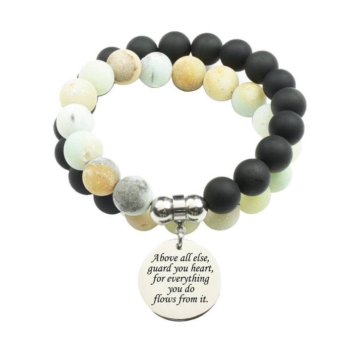 Echte 10 mm dubbellaags obsidiaan amazoniet Inspirational B voor wholesale door Pink Box