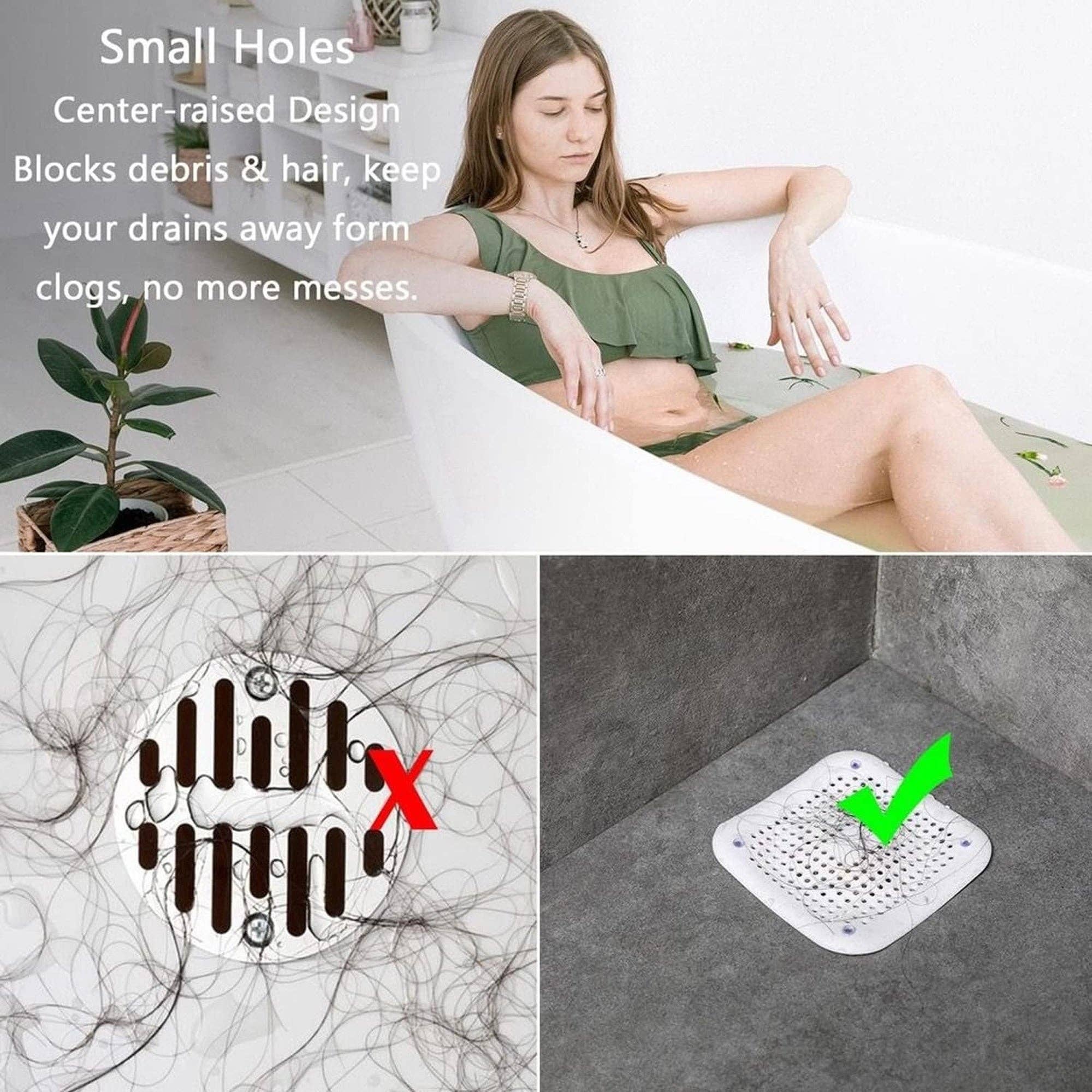 Vigor Path - Wholesale Spoelbak/stopper - Haarvanger voor doucheafvoer - vierkante afvoer van 6,57 x 5,98 inch met zuignappen - 2 stuks (grijs)4