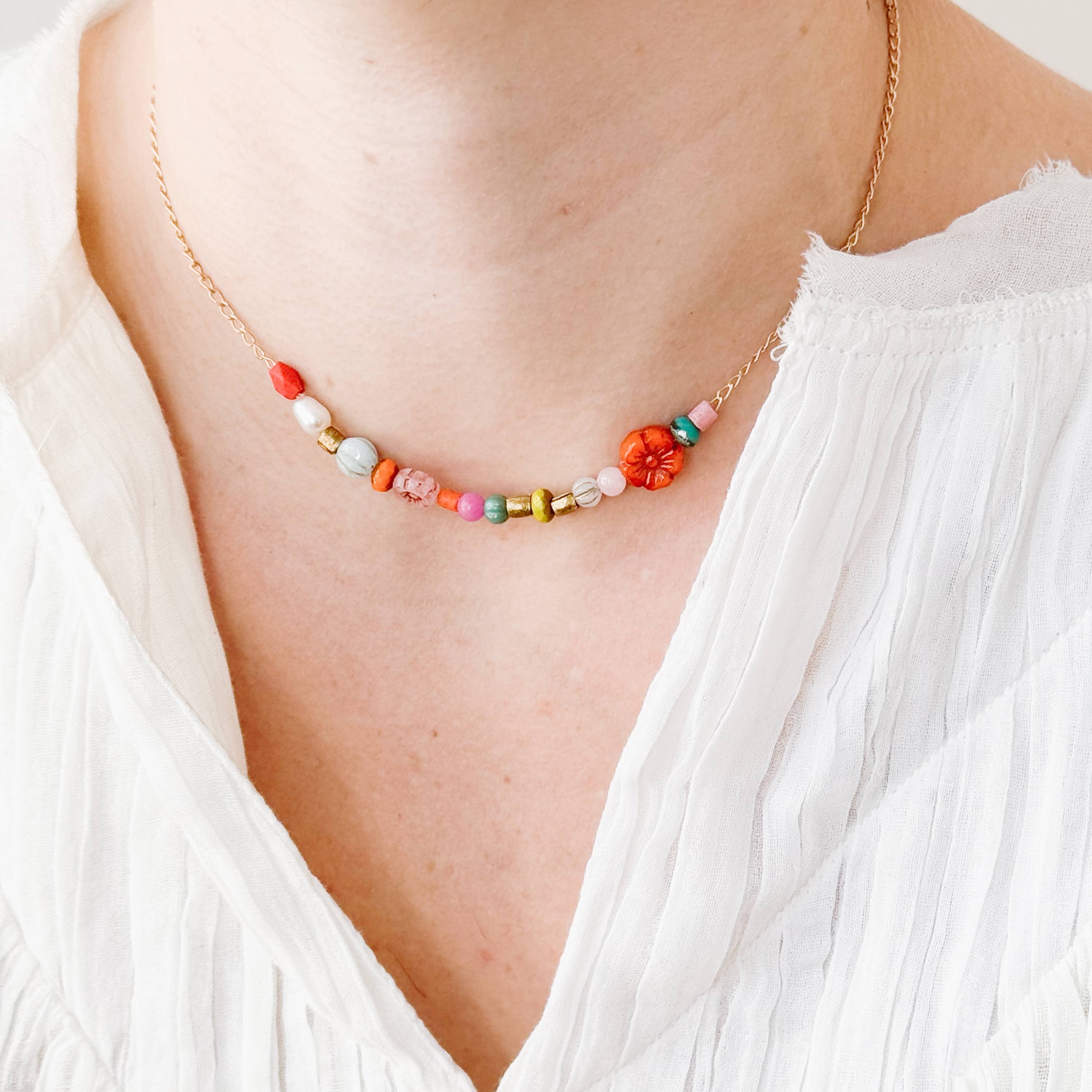 Nest Pretty Things - Wholesale Beaded/Pearl Necklace - Dainty Pearl Flower and Recycled Bead Necklace 10