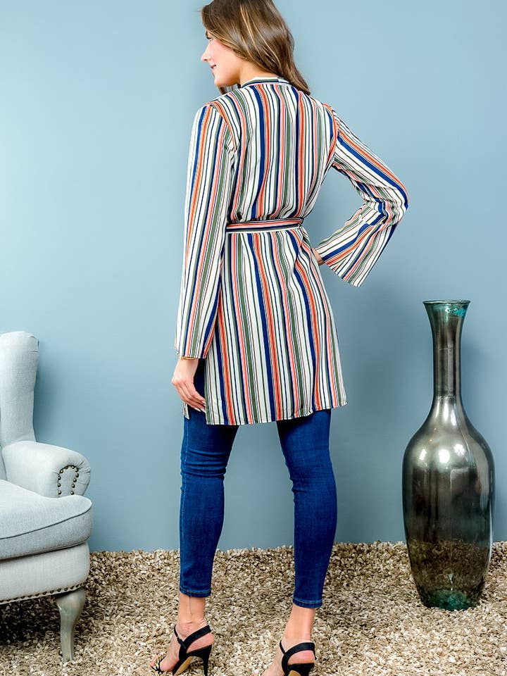 Meerkleurig gestreept vest met lange mouwen en tailleband (31750-CH833) voor wholesale door Wholesale Fashion Couture