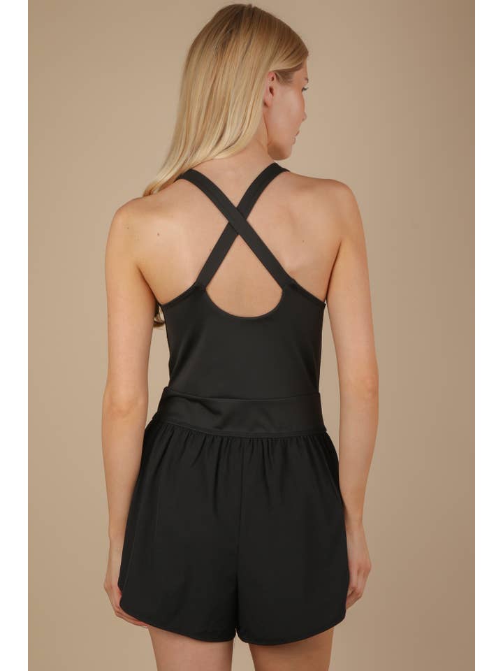 VERY J - Wholesale Romper - Women's - NP70880-Front Cutout Romper Activewear W/ Pantie Lining