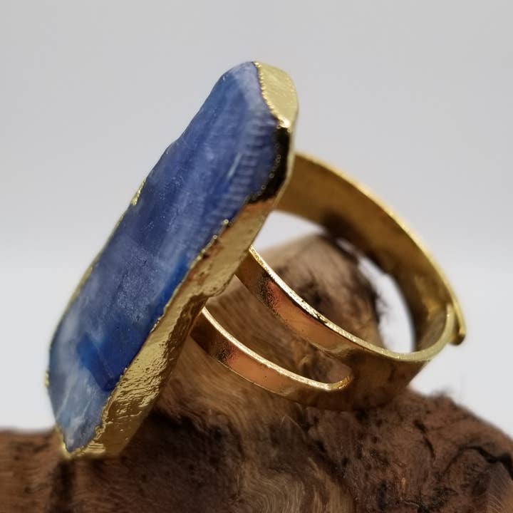 Anillo de cristal azul natural para venta al por mayor de CHAKRA JEWELRY