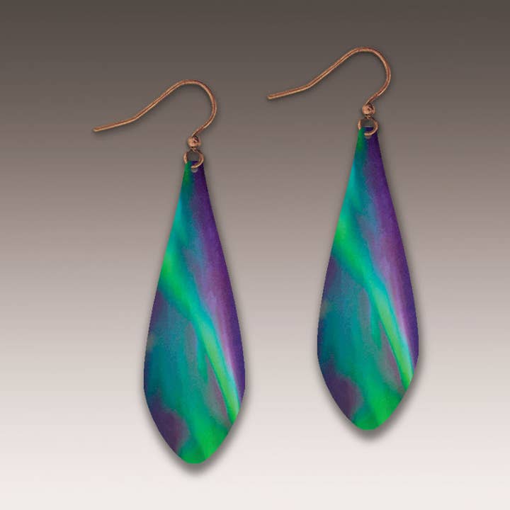 Northern Lights Helix Long Drop Earrings for wholesale by Illustrated Light & DC Designs