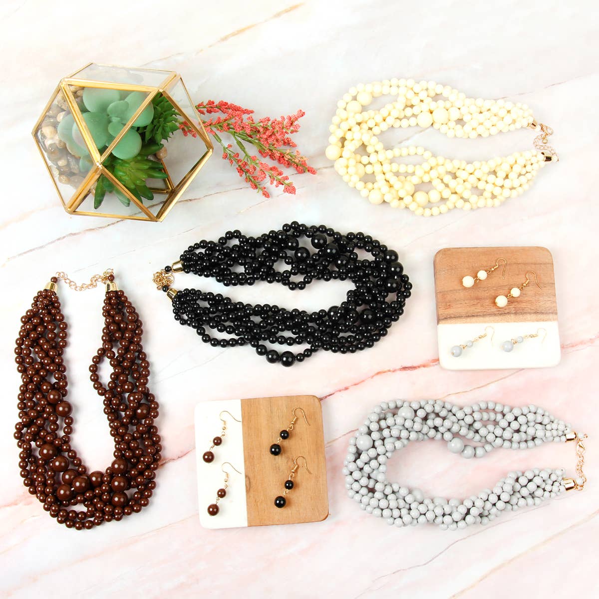 MYS Wholesale Inc - Vente Parures de bijoux - Ensemble collier ras-du-cou et boucles d'oreilles à bulles à plusieurs brins pour femmes18