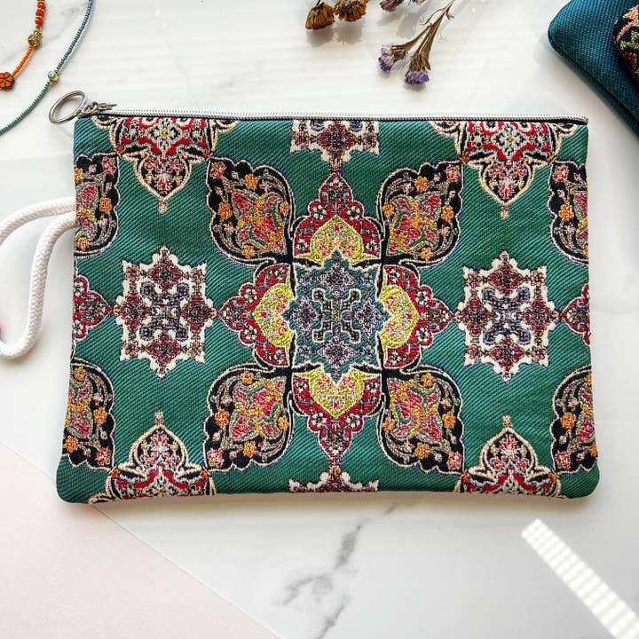 Boho Ipad Sleeve, Handmade Clutch Bag with Wristlet for wholesale by Umays Boho