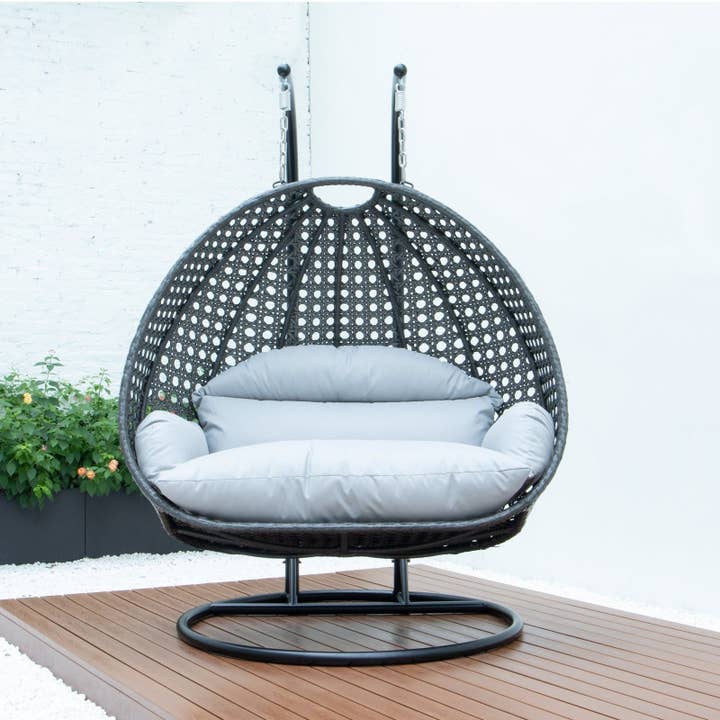 LeisureMod - Wholesale Egg Chair - Modern Charcoal Wicker Hanging Double Seater Egg Swing Chair85