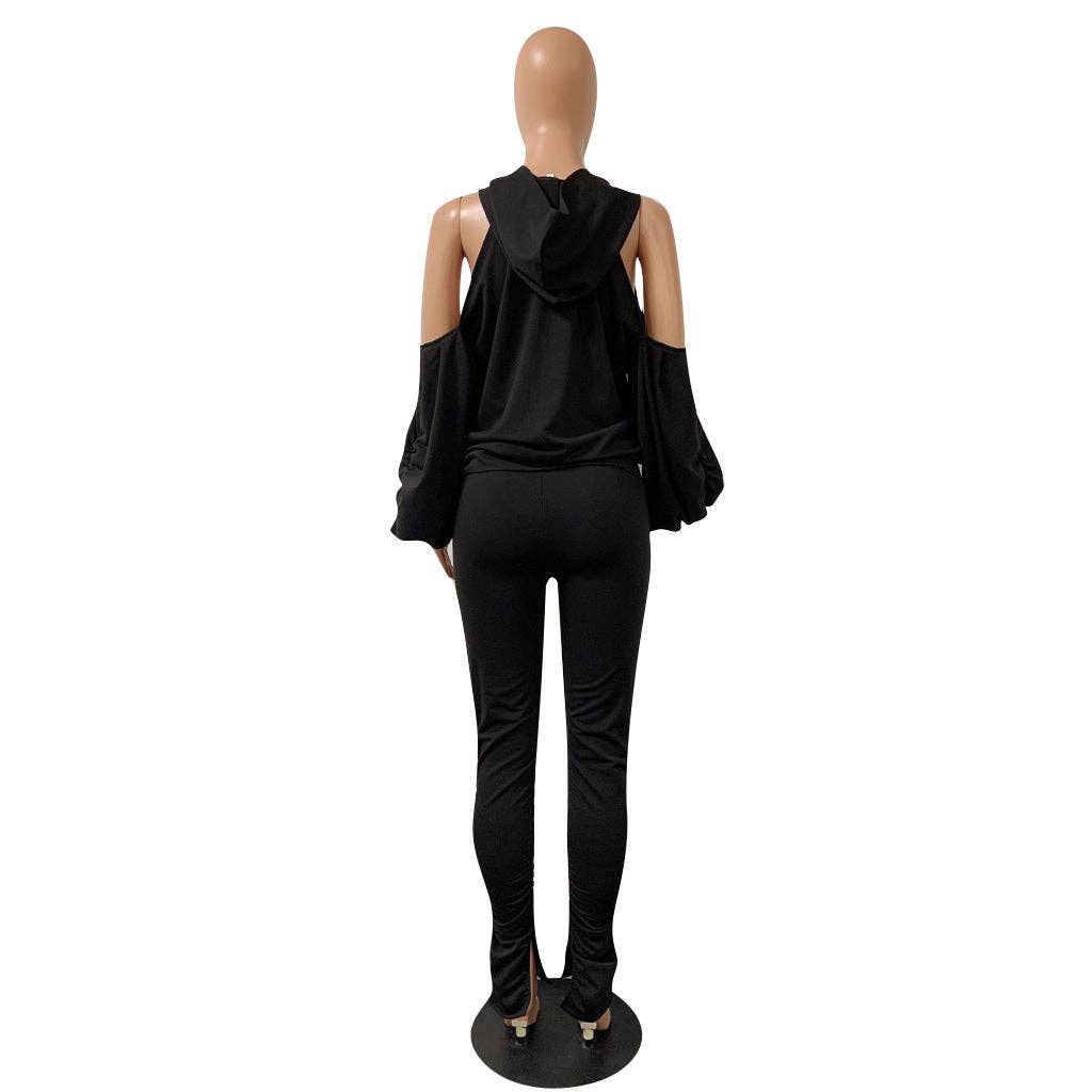 MB Fashion Wholesale - Wholesale Top & Pant Set (NOT Loungewear) - Women's - MB FASHION BACKLESS HOODIE RUFFLE SPLIT PANTS SET 81361