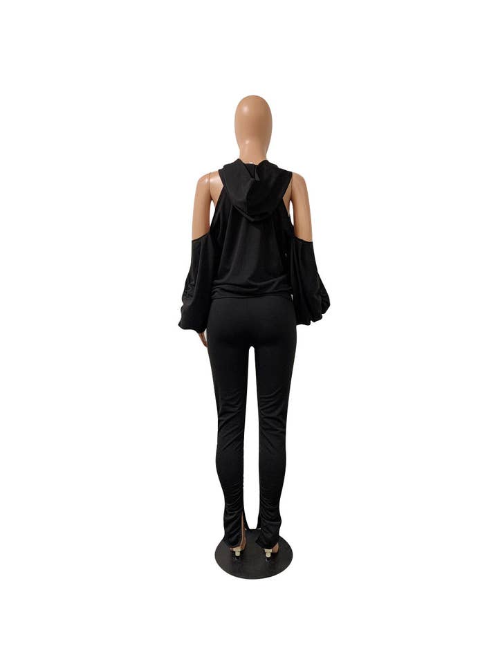 MB Fashion Wholesale - Wholesale Top & Pant Set (NOT Loungewear) - Women's - MB FASHION BACKLESS HOODIE RUFFLE SPLIT PANTS SET 81361