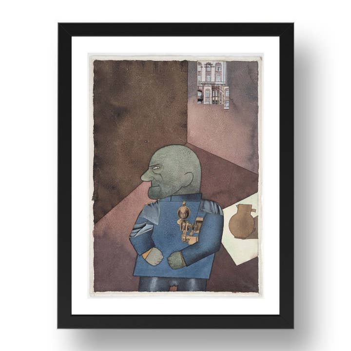 George Grosz: The Convict Monteur John Heartfield after Franz Jung's Attempt to Get Him Up on His Feet, modernist artwork, A3 Size Reproduction Poster Print in 17x13" Black Frame for wholesale by PERIOD PRINTS