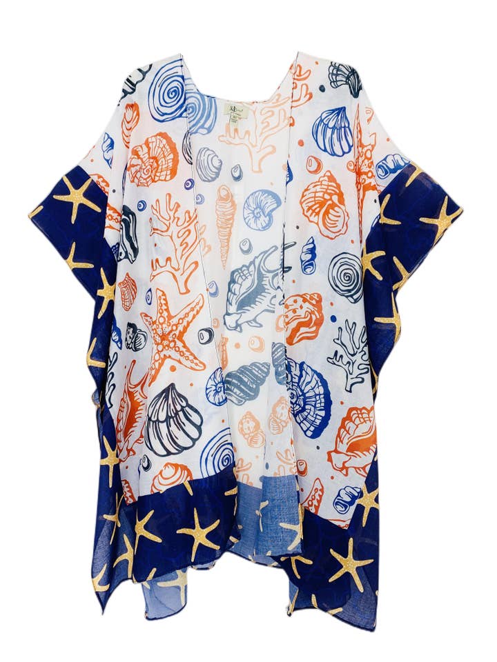 JC062756 Blue-Orange Starfish/Seashell Kimono for wholesale by JC Sunny Fashion