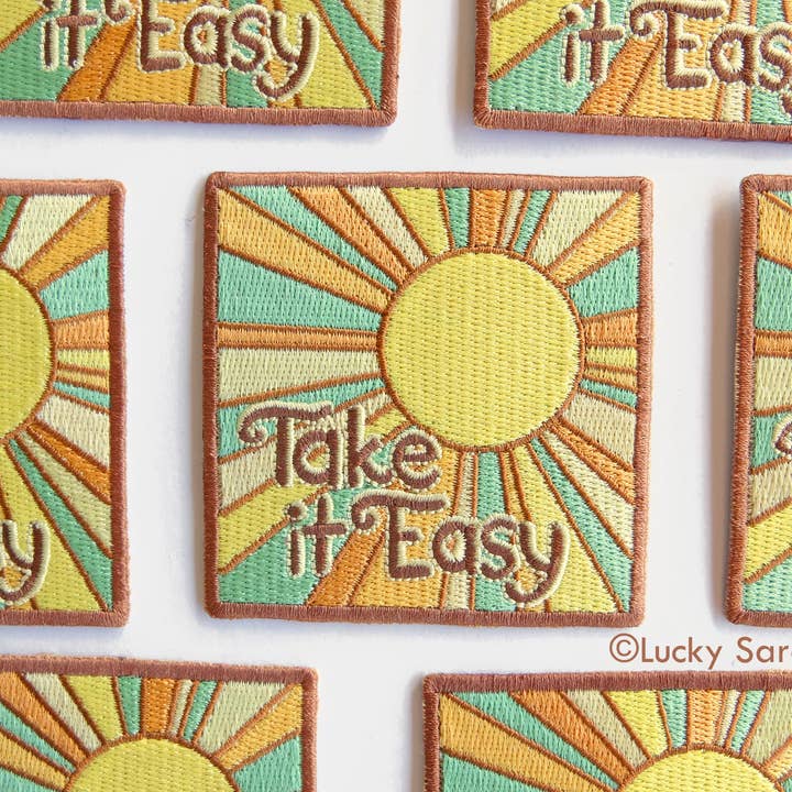 Lucky Sardine - Wholesale Patch - Take It Easy Sunshine, Retro 70s Embroidered Iron-On Patch