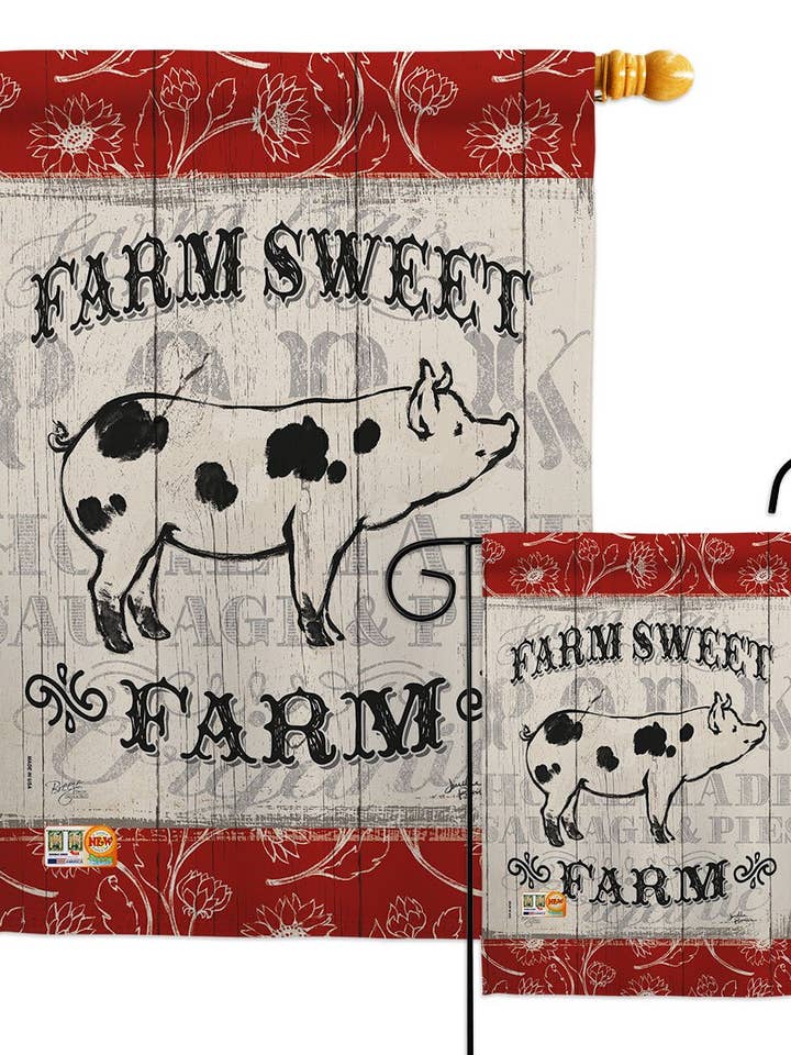 Sweet Farm Pig Animals Barnyard Animal Primitive Decor Flag for wholesale by Two Group Flag Co