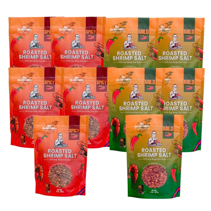 SEL DE CREVETTES RÔTI PREMIUM - 10 PACK DOUX & ÉPICÉ pour la vente par Grandpa Kong
