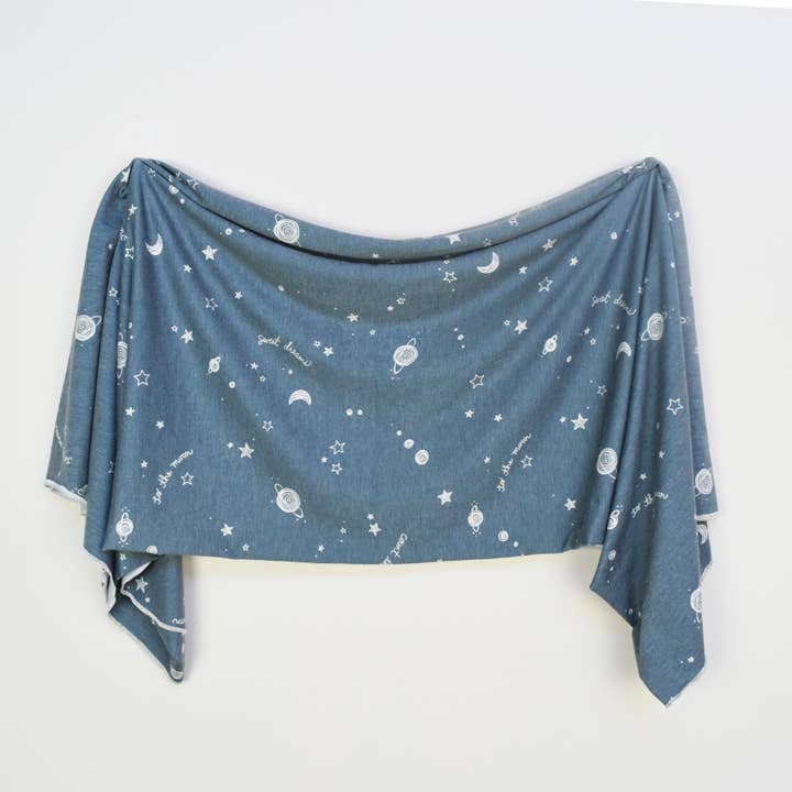 Extra Soft Stretchy Knit Swaddle Blanket: Starry Dreams for wholesale by Village Baby