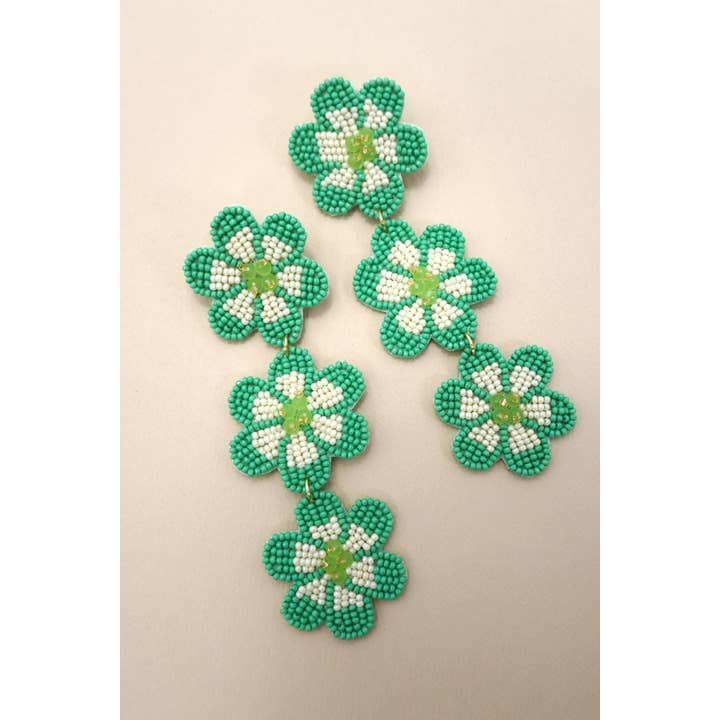 JOSSLYN by wall to wall - Wholesale Dangle Earrings - FLOWER TRIPLE DROP BEADED DROP EARRINGS 91E5647