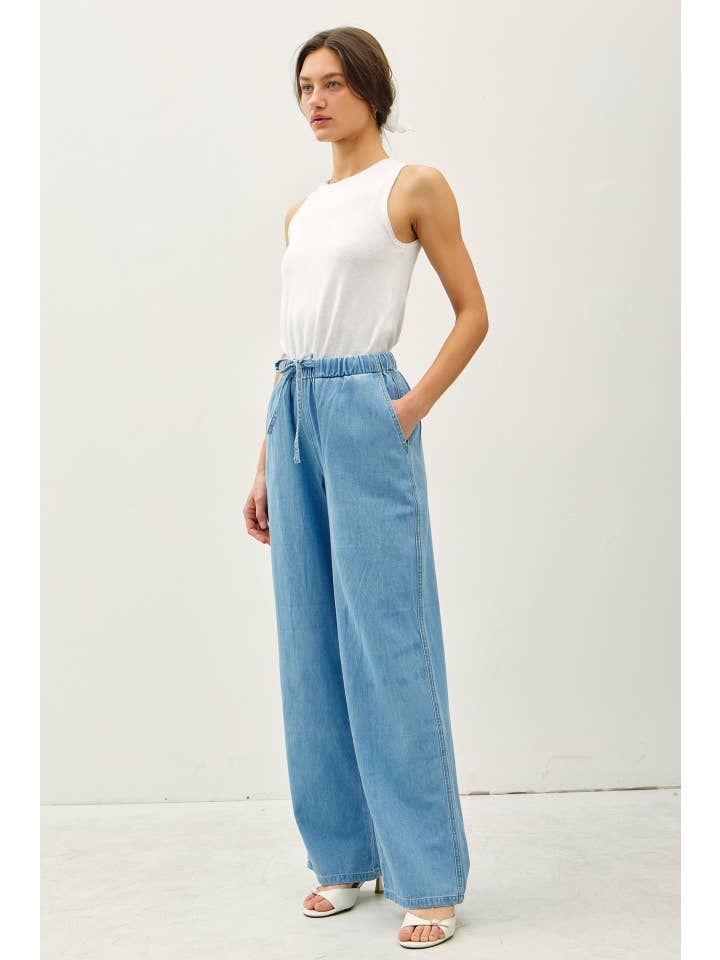 Be Cool - Wholesale Pants - Women's - DENIM LOOK WIDE LEG PANTS
