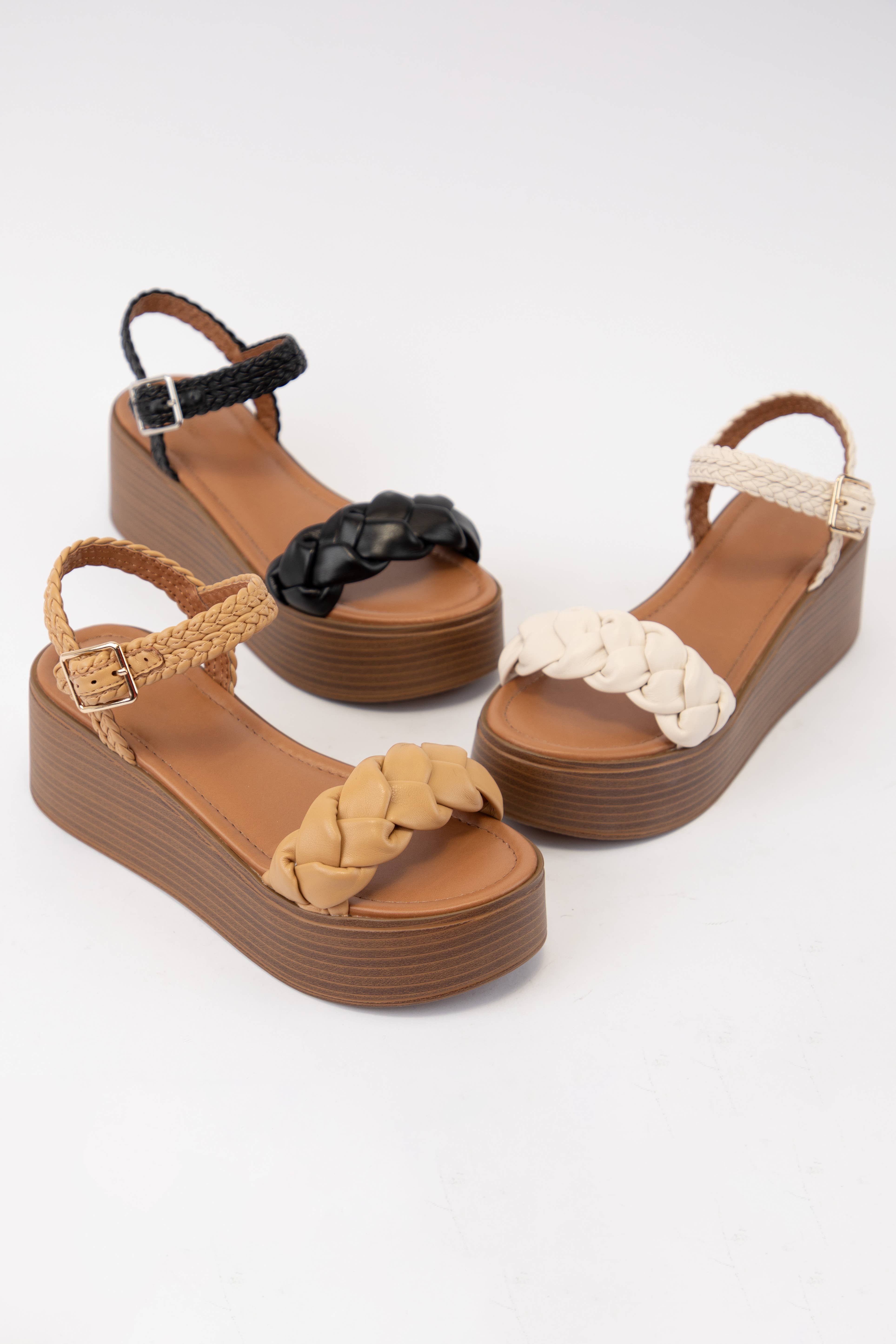 CCOCCI - Vente Chaussures compensées – femme - SANDALE À TALON COMPENSÉ À PLATEFORME ET BRIDE TRESSÉE INVOKE13