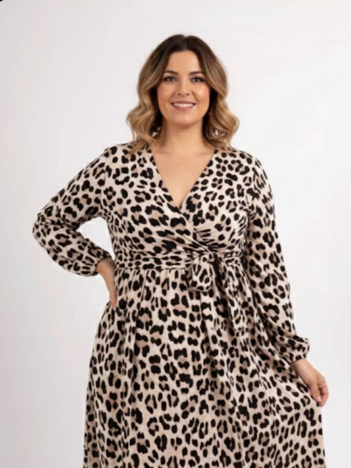 LP13009 Vestidos largos cruzados de leopardo talla grande para venta al por mayor de Lilie Rose