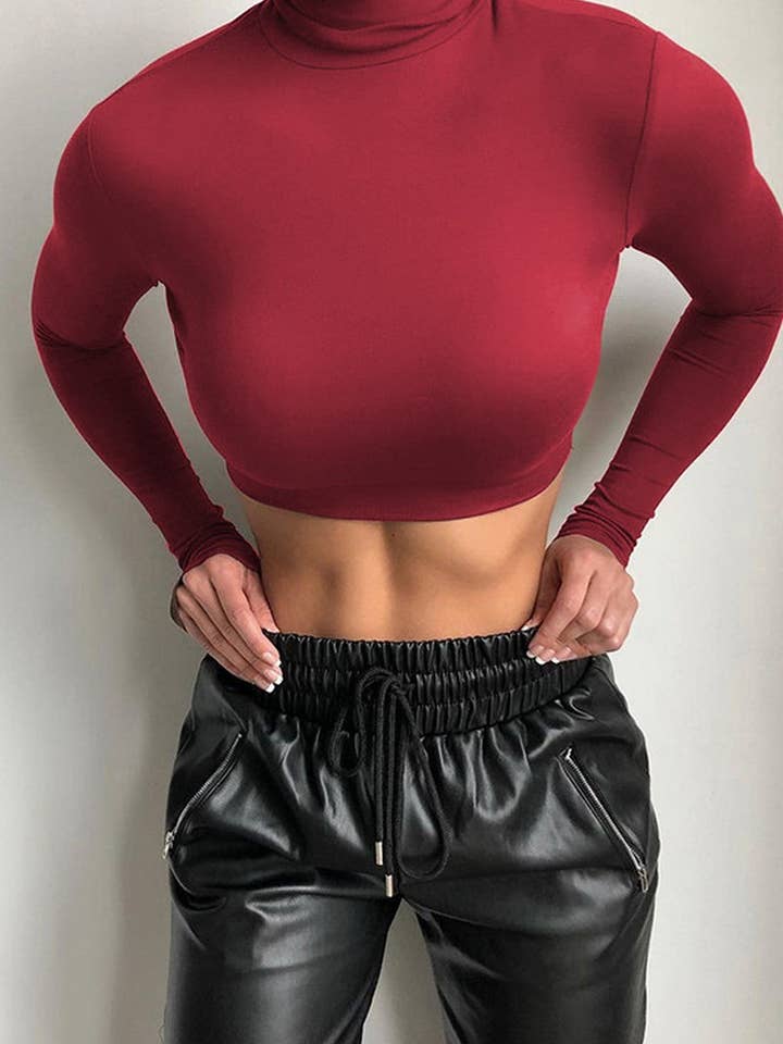Lily Clothing - Wholesale Knit Top - Women's - CWTTL0958_WOMEN HIGH NECK LONG SLEEVE FITTED SEXY CROP TOP7