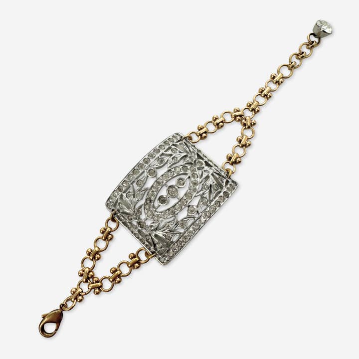 Umgearbeitete antike Strass-Schuhschnallen-Armband mit Messingkette für den Großhandel von Lulu’s Petals