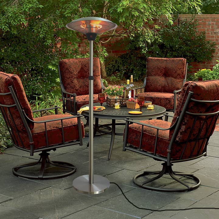 OutdoorSolarOutlet - Wholesale Outdoor Ornament/Decor - 1500w Electric Patio Heater for Outdoor Stainless Steel Free Standing Infrared Space Heater with Adjustable Height and Dust Bag, Tip-over Protection10